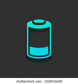 Low battery, technology icon. Colorful logo concept with soft shadow on dark background. Icon color of azure ocean