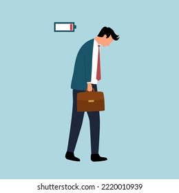 Low battery tired fatigued businessman concept vector illustration.