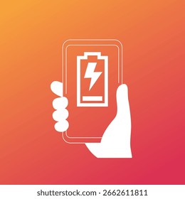 Low-Batterie-Vektor-Symbol mit Telefon in der Hand