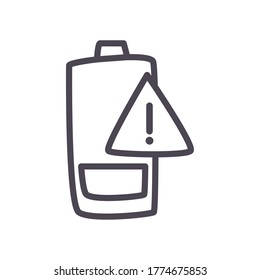 low battery with warning banner line style icon design, energy power technology and charge theme Vector illustration
