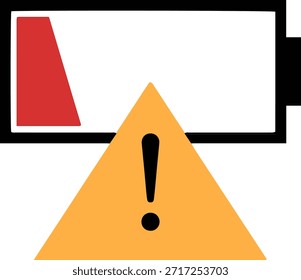 Icono de advertencia de batería baja con signo de exclamación, Vector mínimo plano