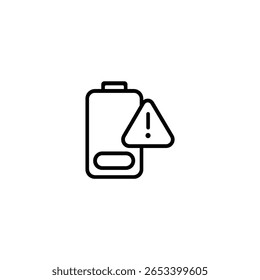 Icono de aviso de batería baja con un símbolo de aviso triangular y signo de exclamación sobre una batería con bajo nivel de Recargo.
