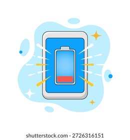 Advertencia de batería baja en la pantalla del teléfono inteligente Ilustración vectorial de diseño plana mínima Elemento de ui de estado vacío