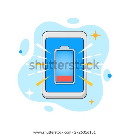 Low battery warning on smartphone screen minimal flat design vector illustration empty state ui element