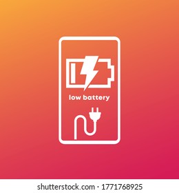 Icono vectorial de advertencia de batería baja con teléfono