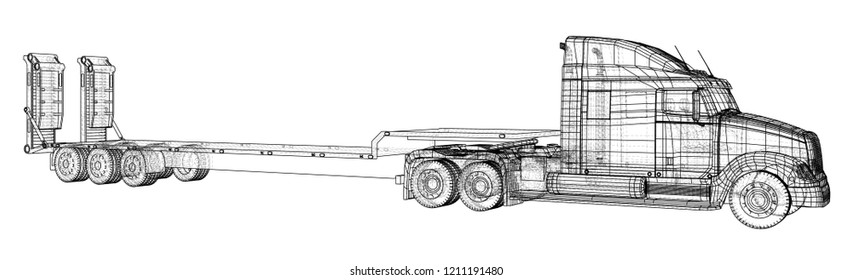 Low bed Truck Trailer. Abstract drawing. Wire-frame. EPS10 format. Vector created of 3d