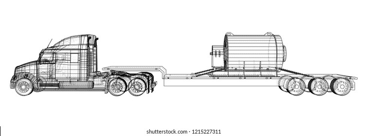 Low bed Truck Trailer. Abstract drawing. Cargo vehicle. Wire-frame. EPS10 format. Vector created of 3d