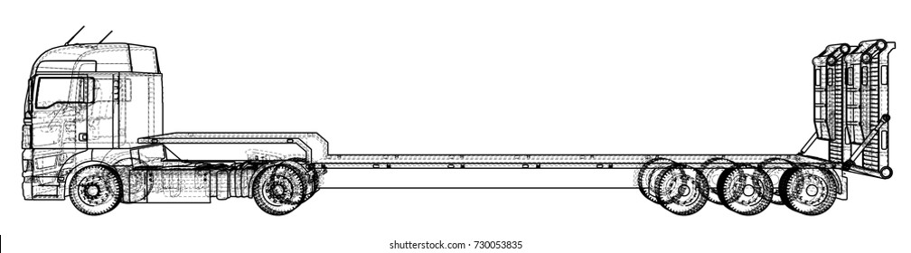 Low bed Truck Trailer. Abstract drawing. Wire-frame. EPS10 format. Vector created of 3d.