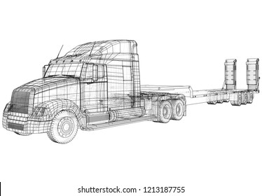 Low bed Truck Trailer. Wire-frame. EPS10 format. Vector rendering of 3d.