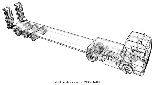 Low bed Truck Trailer. Wire-frame. EPS10 format. Vector created of 3d