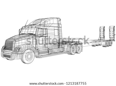 Low bed Truck Trailer. Wire-frame. EPS10 format. Vector rendering of 3d.