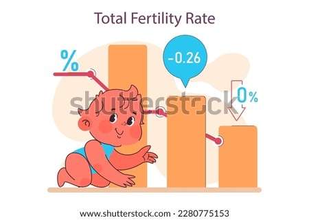Low birth rate in developed countries. Population crisis caused by low natality rate. Demographic problem with childbirth reduction. Flat vector illustration