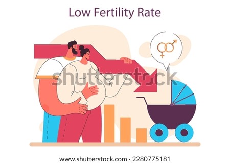 Low birth rate in developed countries. Population crisis caused by low natality rate. Demographic problem with childbirth reduction. Flat vector illustration