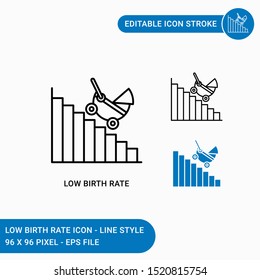 Los iconos de baja tasa de natalidad definen la ilustración vectorial con estilo de línea de icono. Concepto de población demográfica de tasa de natalidad de pérdida. Icono de trazo editable sobre fondo blanco aislado para el diseño web y aplicación móvil ui