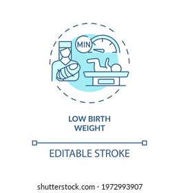 Low birthweight concept icon. Congenital hearing loss cause idea thin line illustration. Hard gaining weight. Speech problems. Vector isolated outline RGB color drawing. Editable stroke