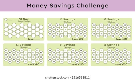 Low budget Daily monthly Money Saving Challenges Printable horizontal A6 Savings Tracker, 30 days Finance Planner Notebook.