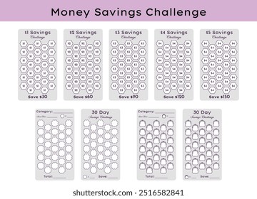 Low budget Daily monthly Money Saving Challenges Printable A6 Savings Tracker, 30 days Finance Planner Notebook.