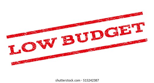 Low Budget watermark stamp. Text tag between parallel lines with grunge design style. Rubber seal stamp with dirty texture. Vector red color ink imprint on a white background.