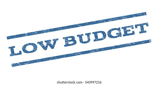Low Budget watermark stamp. Text caption between parallel lines with grunge design style. Rubber seal stamp with scratched texture. Vector cobalt blue color ink imprint on a white background.