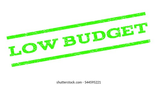 Low Budget watermark stamp. Text caption between parallel lines with grunge design style. Rubber seal stamp with scratched texture. Vector light green color ink imprint on a white background.