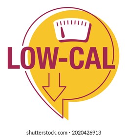 Low Cal flat icon for healthy nutrition - weight scales display in pin form - pictogram for dietary low-cal food products. Isolated vector emblem