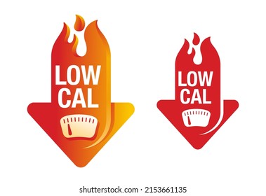 Low Cal and healthy nutrition 3D icon in arrow down shape - weight scales display in pin form. Pictogram for dietary low-cal food products