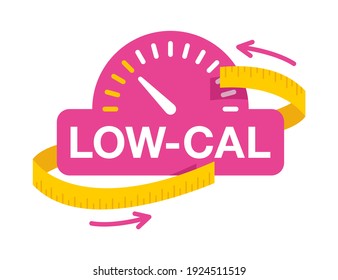 Low Cal pink icon - combination of measuring tape and weight scales - pictogram for dietary low-cal food products - isolated vector emblem svg
