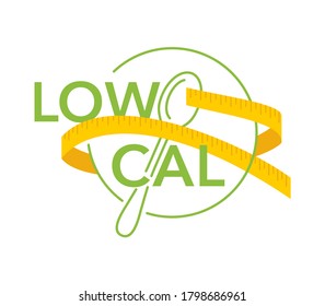 Low Cal stamp - plate with spoon and measuring tape around - pictogram for dietary low-cal food products - isolated vector emblem