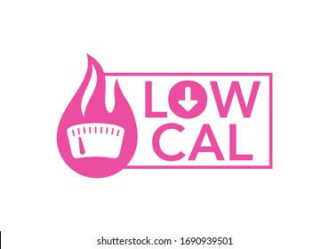 Low Cal sticker - combination of fire  and weight scales - pictogram for dietary low-cal food products - isolated vector emblem svg