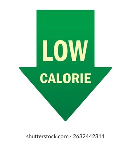 Low Calorie groene pijl op witte achtergrond vector illustratie. Low cal food icon, voor het verpakken van caloriearme dieetproducten groene pijl naar beneden. Gezonde levensstijl concept. EPS 10