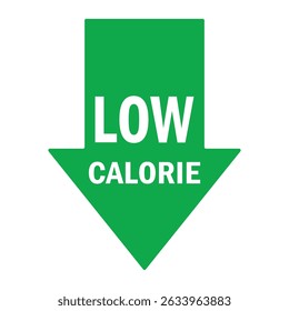 Low Calorie groene pijl op witte achtergrond vector illustratie. Low cal food icon, voor het verpakken van caloriearme dieetproducten groene pijl naar beneden. Gezonde levensstijl concept. EPS 10