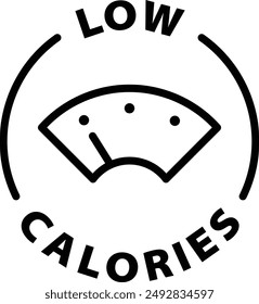 low calories black outline icon round rounded circle badge stamp label isolated on transparent background