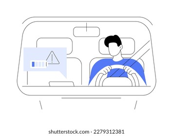 Low car battery abstract concept vector illustration. Low car charge alert, ecology environment, sustainable urban transportation, electric automobile, hybrid vehicle abstract metaphor.