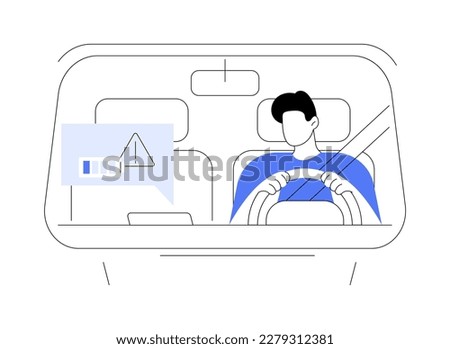 Low car battery abstract concept vector illustration. Low car charge alert, ecology environment, sustainable urban transportation, electric automobile, hybrid vehicle abstract metaphor.