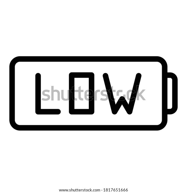 Low car battery icon.\
Outline low car battery vector icon for web design isolated on\
white background