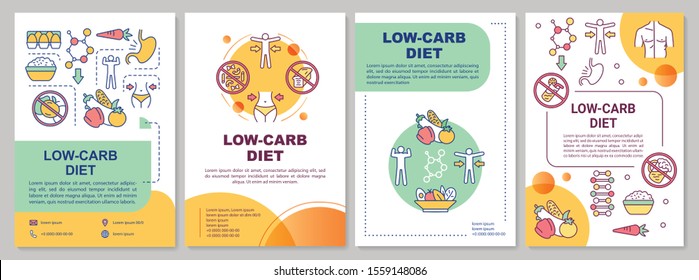 Low carb diet brochure template. Ketogenic nutrition. Flyer, booklet, leaflet print, cover design with linear illustrations. Vector page layouts for magazines, annual reports, advertising posters