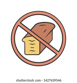 Low carb diet color icon. Carbohydrate and gluten free product. High fat containing and unhealthy food refuse. Weight loss and healthy eating. No bread sign. Isolated vector illustration 