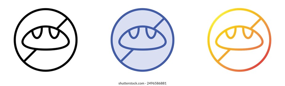 Icono de dieta baja en carbohidratos. Lineal, relleno azul y diseño de estilo degradado aislado sobre fondo blanco