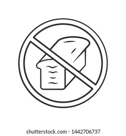 Low carb diet linear icon. Carbohydrate, gluten free product. Thin line illustration. High fat containing food refuse. Contour symbol. No bread sign. Vector isolated outline drawing. Editable stroke