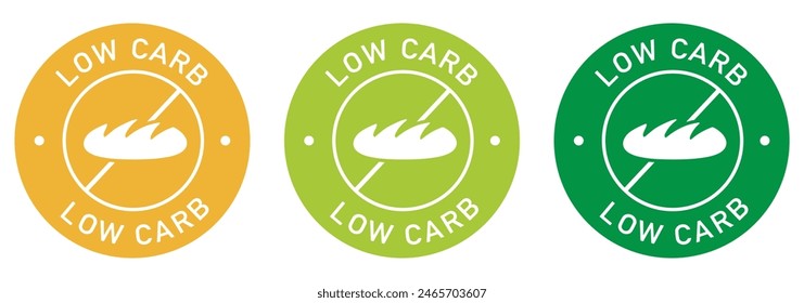 Low carb label vector design for packaging. Zero refined carb icon. Illustration, logo, symbol, sign, stamp, tag, emblem, mark or seal for package. No carbohydrates color sticker.