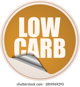 Low Carb Yellow Round Sticker Sign. 