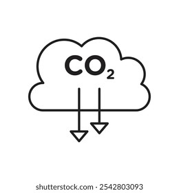 Icono de dióxido de carbono bajo estilo de línea negra simple.