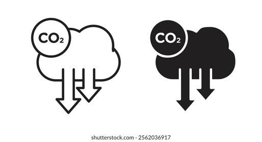 Low carbon dioxide icons in flat and line style set.