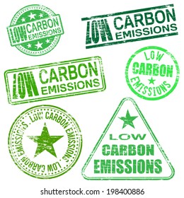 Low Carbon Emissions Rubber Stamp Vector Illustrations 