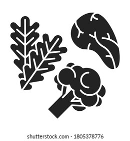 Low carbs black glyph icon. Limits carbohydrates such as those found in grains, starchy vegetables and fruit. Pictogram for web page, mobile app, promo. UI UX GUI design element