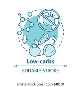 Low carbs concept icon. Keto diet idea thin line illustration. Healthy balanced meal. Ketogenic food. Carbohydrate nutrition. Vegetarian. Vector isolated outline drawing. Editable stroke
