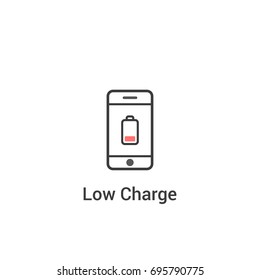 Low charge concept. Vector illustration in flat line style. Phone with low charge battery