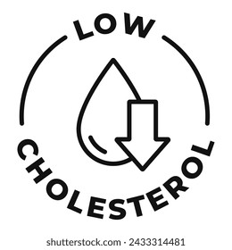 Low cholesterol icon. Zero fat vector illustration. Trans fat free label. Low calories vector illustration for product packaging logo, sign, symbol or emblem isolated.