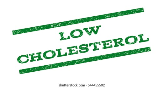 Low Cholesterol watermark stamp. Text tag between parallel lines with grunge design style. Rubber seal stamp with dirty texture. Vector green color ink imprint on a white background.