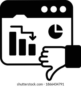 Low Click through rate Concept, Financial Loss with Small down trend Graph Vector Icon Design, SEO and Digital Marketing Symbol on White background, Decreased CTR Sign